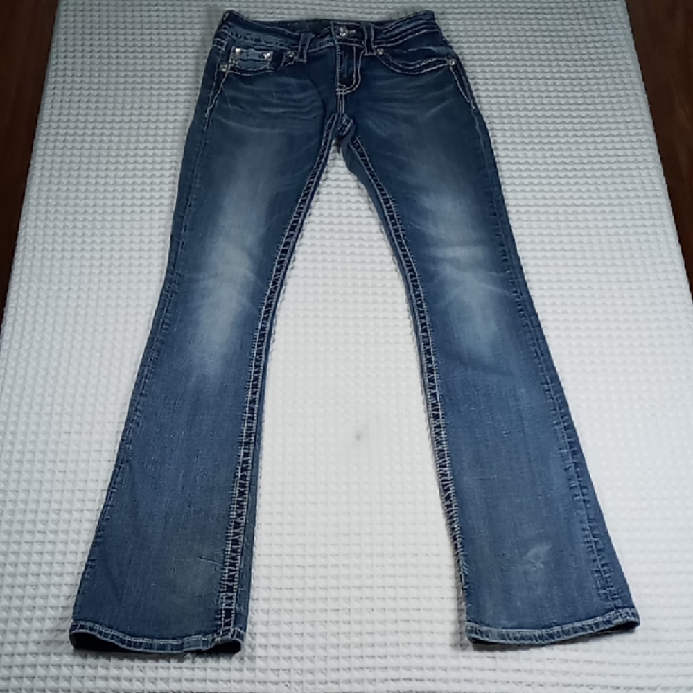 Miss Me Signature Rise Women's Faded Boot Cut Jeans Size 26 Embellished Cross